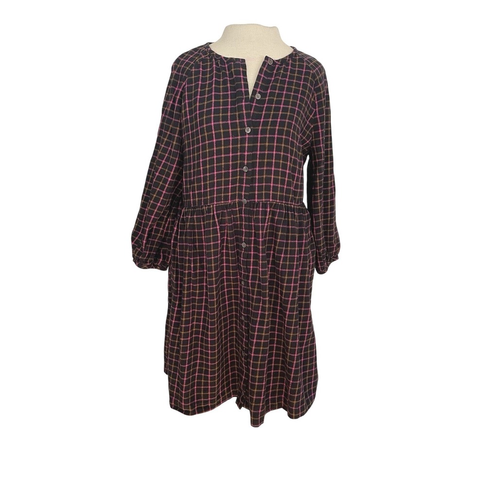 MADEWELL Plaid Flannel‎ Raglan Button-Front Shirtdress Boho women's 6 oversized